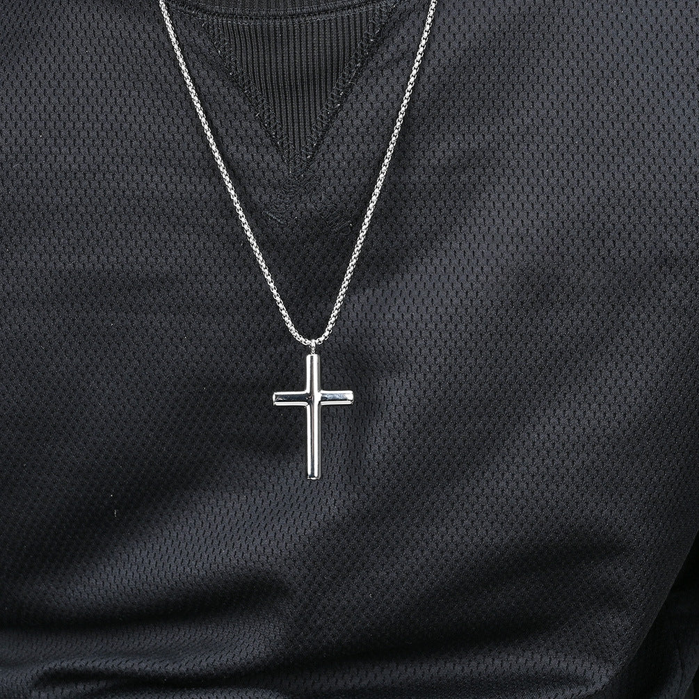 Wholesale Titanium Steel Simple Curved Cross Necklace